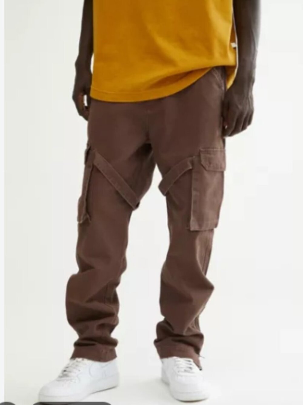 Standard Cloth Flared Cargo Pants in Brown. S Mens